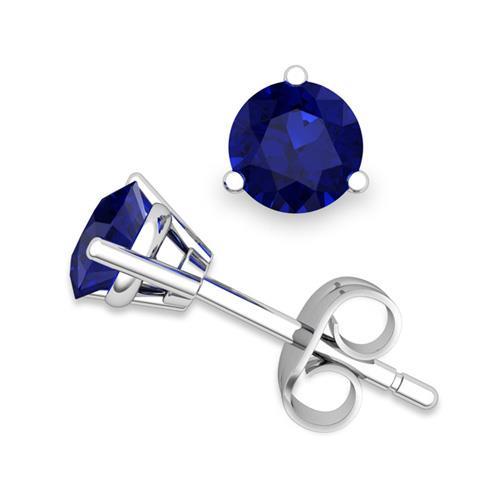 Boucles D'oreilles Clous Saphir Sri Lanka Rondes 3 Cts Or Blanc - HarryChadEnt.FR