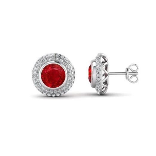 Boucles D'oreilles Clous Serti 5.20 Carats Rubis Et Diamants Or Blanc - HarryChadEnt.FR