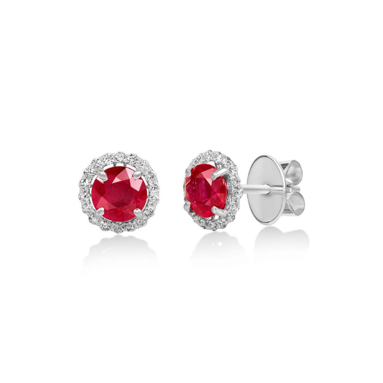 Boucles D'oreilles Goujons Diamants Et Rubis Taille Brillant 4.36 Ct Or Blanc 14K - HarryChadEnt.FR