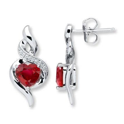 Boucles D'oreilles Goujons Rubis Et Diamants Femme Or Blanc 14K 2.60 Carats - HarryChadEnt.FR