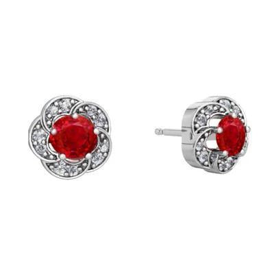 Boucles D'oreilles Goujons Rubis Ronds Et Diamants 2.60 Carats Or Blanc 14K - HarryChadEnt.FR
