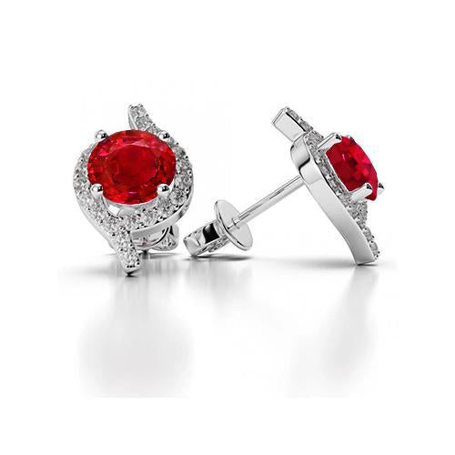Boucles D'oreilles Halo Rubis Et Diamants 5.30 Ct Or Blanc 14K - HarryChadEnt.FR
