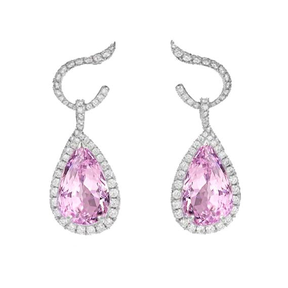 Boucles D'oreilles Pendantes 31.20 Carats Kunzite Rose Et Diamants Or Blanc - HarryChadEnt.FR