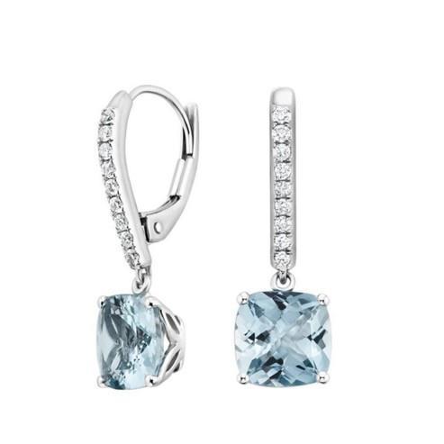 Boucles D'oreilles Pendantes Aigue Marine Avec Diamants 9.60 Carats Or Blanc 14K - HarryChadEnt.FR