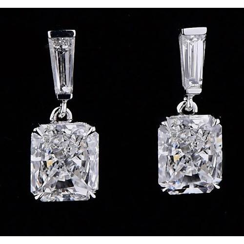 Boucles D'oreilles Pendantes Diamant 5 Carats Radiant Cut Or Blanc 14K - HarryChadEnt.FR