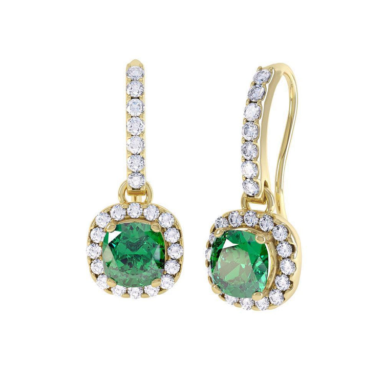 Boucles D'oreilles Pendantes Émeraude Verte Avec Diamants 4.40 Carats Or Jaune - HarryChadEnt.FR