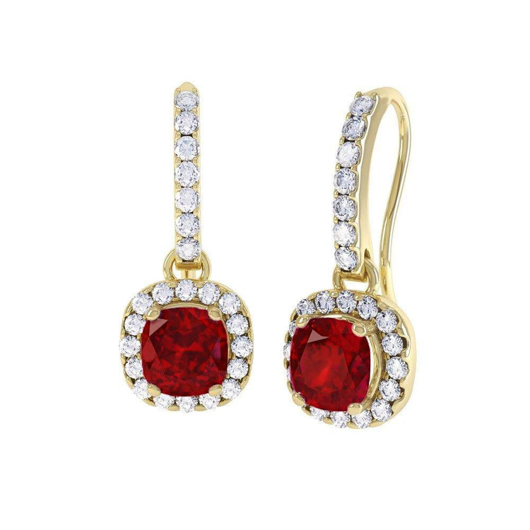 Boucles D'oreilles Pendantes En Or Jaune 14K 5 Carats Rubis Et Diamants - HarryChadEnt.FR