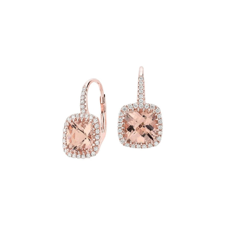 Boucles D'oreilles Pendantes En Or Rose 14K Lady 10.60 Ct Morganite Et Diamants - HarryChadEnt.FR