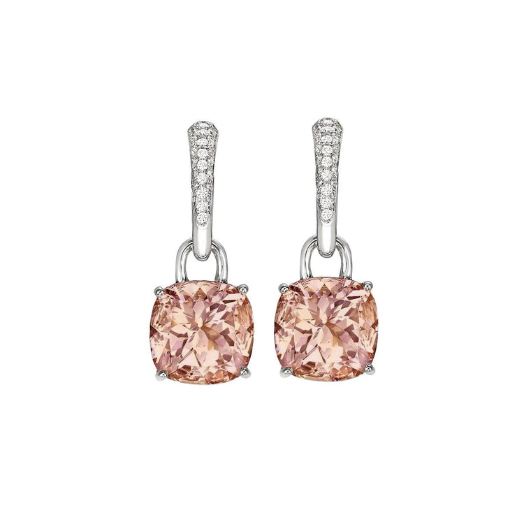 Boucles D'oreilles Pendantes Morganite Et Diamants Or Blanc 14K 8.80 Carats - HarryChadEnt.FR