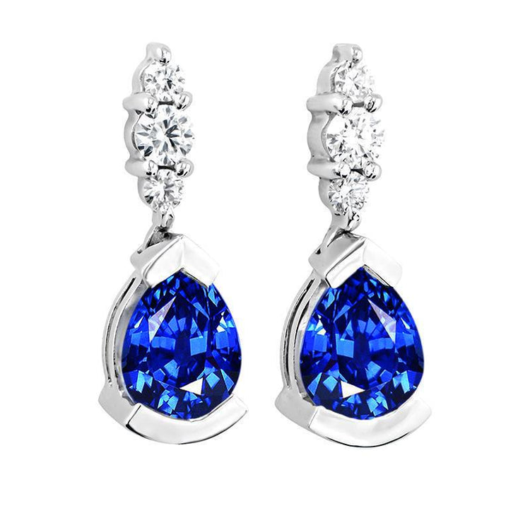Boucles D'oreilles Poire Et Saphir De Ceylan Taille Ronde Avec Diamants 4.60 Ct - HarryChadEnt.FR