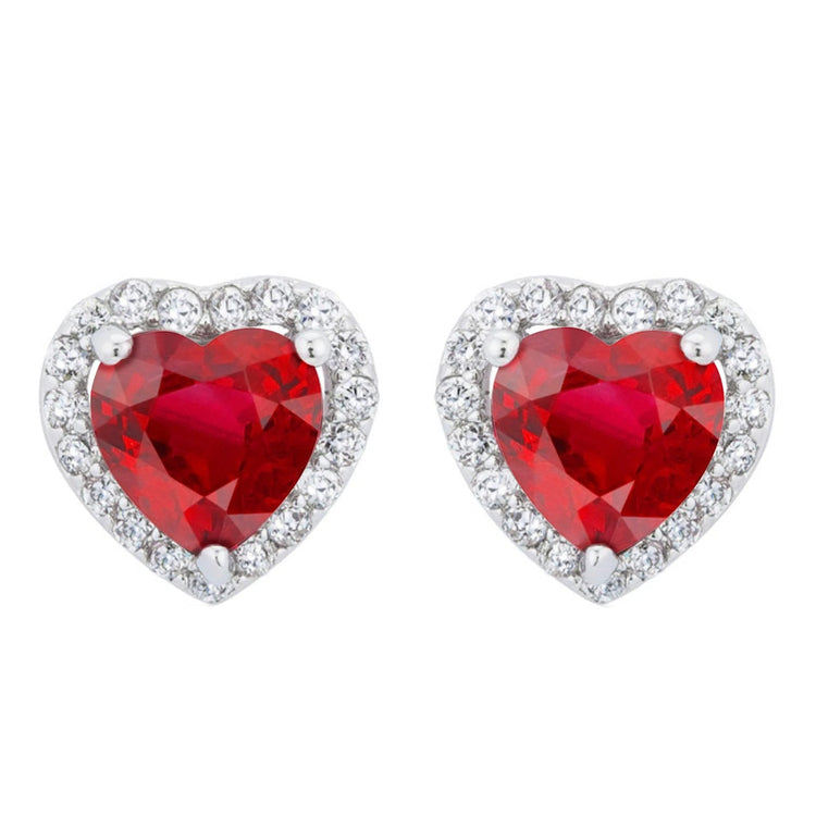 Boucles D'oreilles Puces Cœur Rubis Avec Diamants Ronds 6 Carats Or Blanc - HarryChadEnt.FR