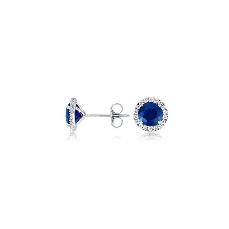 Boucles D'oreilles Puces Diamant Ceylan Saphir 3.10 Carats Or Blanc 14K - HarryChadEnt.FR