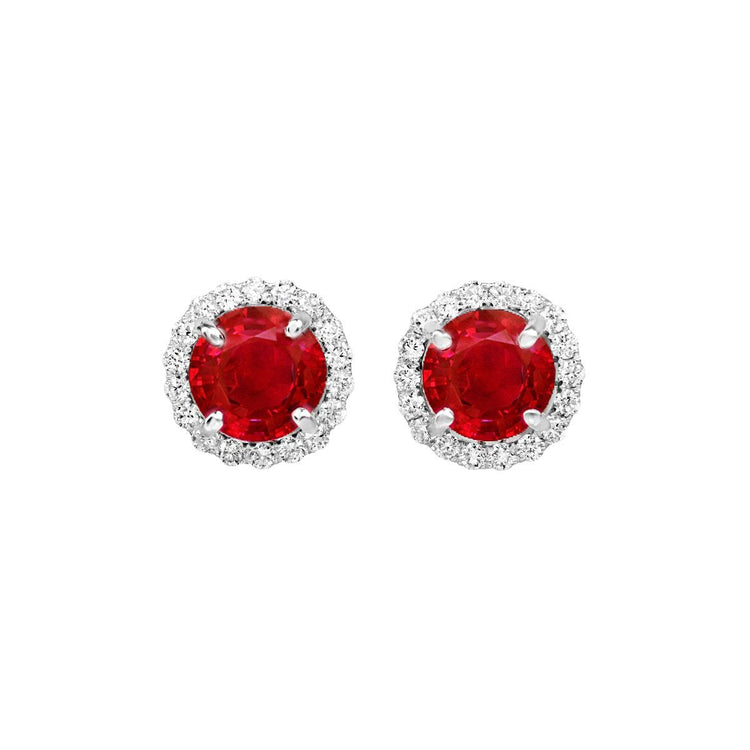 Boucles D'oreilles Puces En Or Blanc 14K 4.50 Carats Rubis Ronds Et Diamants - HarryChadEnt.FR