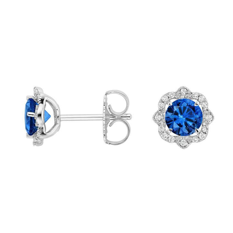 Boucles D'oreilles Puces Or Blanc 14K 3.80 Carats Saphir Sri Lanka Diamants - HarryChadEnt.FR