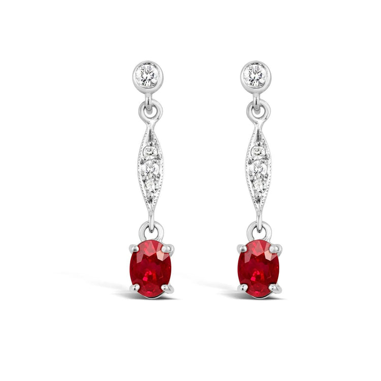 Boucles D'oreilles Puces Or Blanc 14K 4.80 Carats Rubis Et Diamants Neuf - HarryChadEnt.FR