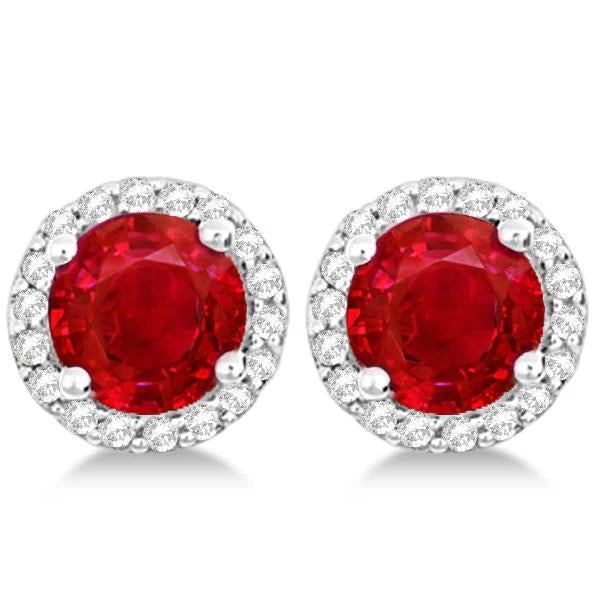 Boucles D'oreilles Puces Rubis Et Diamants Taille Ronde 7.90 Carats Or Blanc 14K - HarryChadEnt.FR