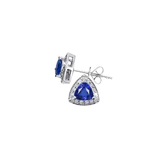 Boucles D'oreilles Puces Saphir De Ceylan Et Diamants 6.60 Carats Or Blanc 14K - HarryChadEnt.FR