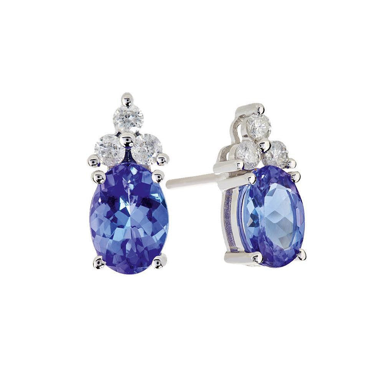 Boucles D'oreilles Puces Tanzanite Et Diamants 6.90 Carats Or Blanc 14K - HarryChadEnt.FR