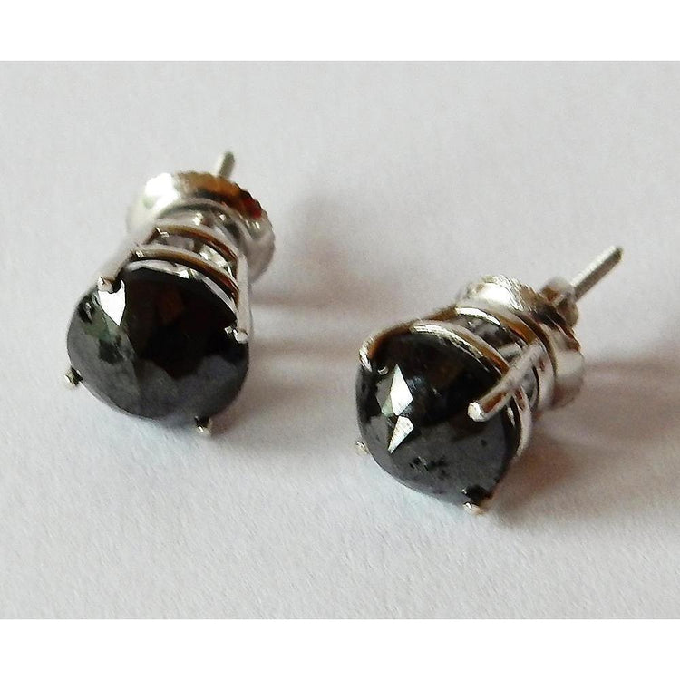 Boucles D'oreilles Stud 5 Carats Coussin Diamants Noirs Belle Finition Or Blanc - HarryChadEnt.FR