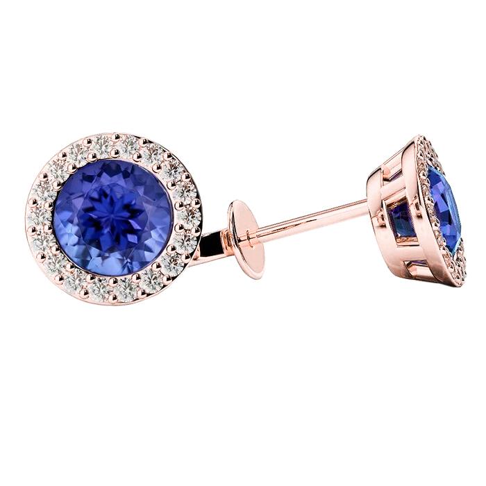 Boucles D'oreilles Tanzanite Bleue Et Diamants Taille Ronde 5.50 Carats 14K - HarryChadEnt.FR
