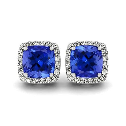 Boucles D'oreilles Tanzanite Et Diamants 5.90 Carats Or Blanc 14K - HarryChadEnt.FR
