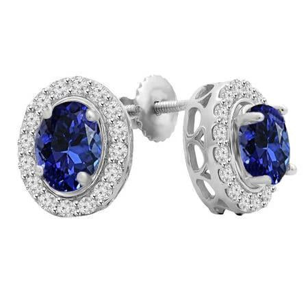 Boucles D'oreilles Tanzanite Et Diamants Taille Ronde De 3.50 Ct Or Blanc - HarryChadEnt.FR