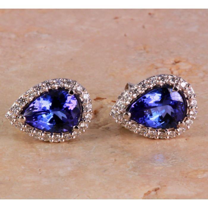 Boucles D'oreilles Tanzanite Poire Or Blanc Et Diamants 5 Carats - HarryChadEnt.FR