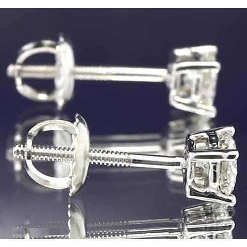 Boucles D'oreilles Tige 2 Carats Diamant Rond Bijoux Or Blanc 14K - HarryChadEnt.FR
