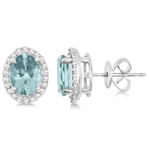 Boucles D'oreilles Tige Dame En Or Blanc 5.80 Ct Aigue-Marine Et Diamants - HarryChadEnt.FR
