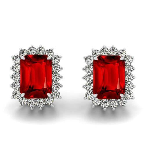 Boucles D'oreilles Tige Emeraude Rubis 10 Carats Or Blanc 14K - HarryChadEnt.FR