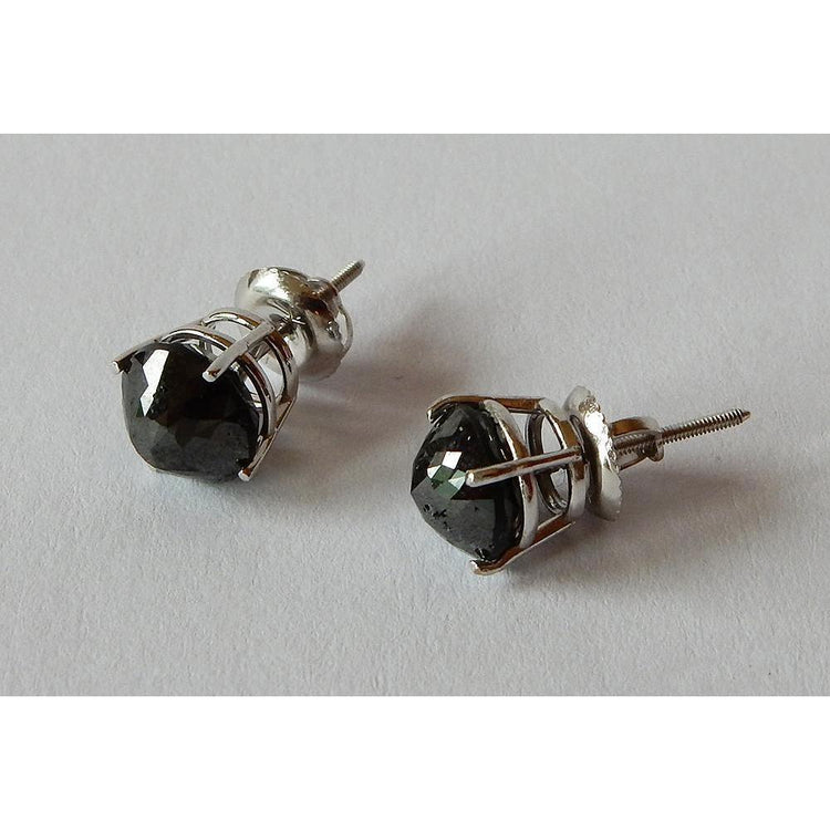 Boucles D'oreilles Tige Coussin 2 Carats Diamants Noirs Or Blanc Finition 14K - HarryChadEnt.FR