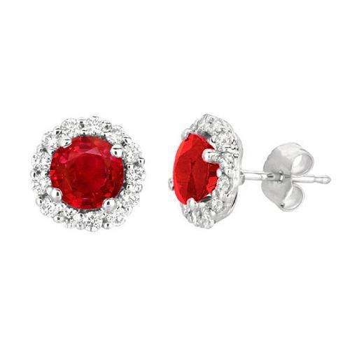 Boucles D'oreilles Tige Rubis Et Diamants 3.30 Carats Or Blanc 14K Push Back - HarryChadEnt.FR