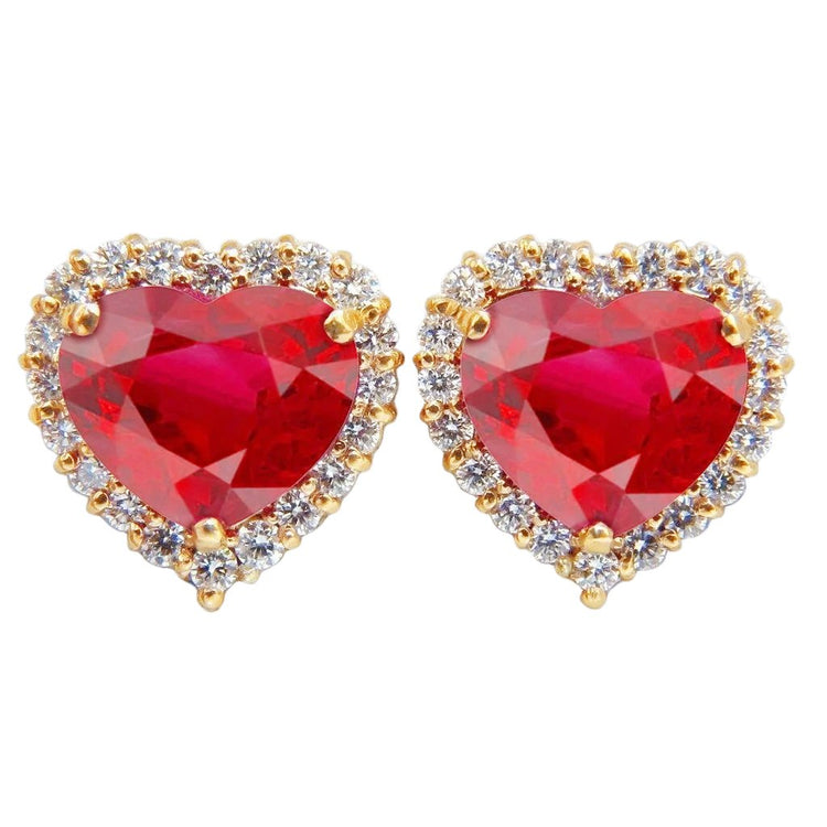 Boucles D'oreilles Tige Rubis Et Diamants Taille Coeur 7.40 Carats Or Jaune 14K - HarryChadEnt.FR