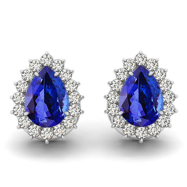 Boucles D'oreilles Tanzanite Taille Poire Avec Diamants Ronds 6.50 Carats - HarryChadEnt.FR