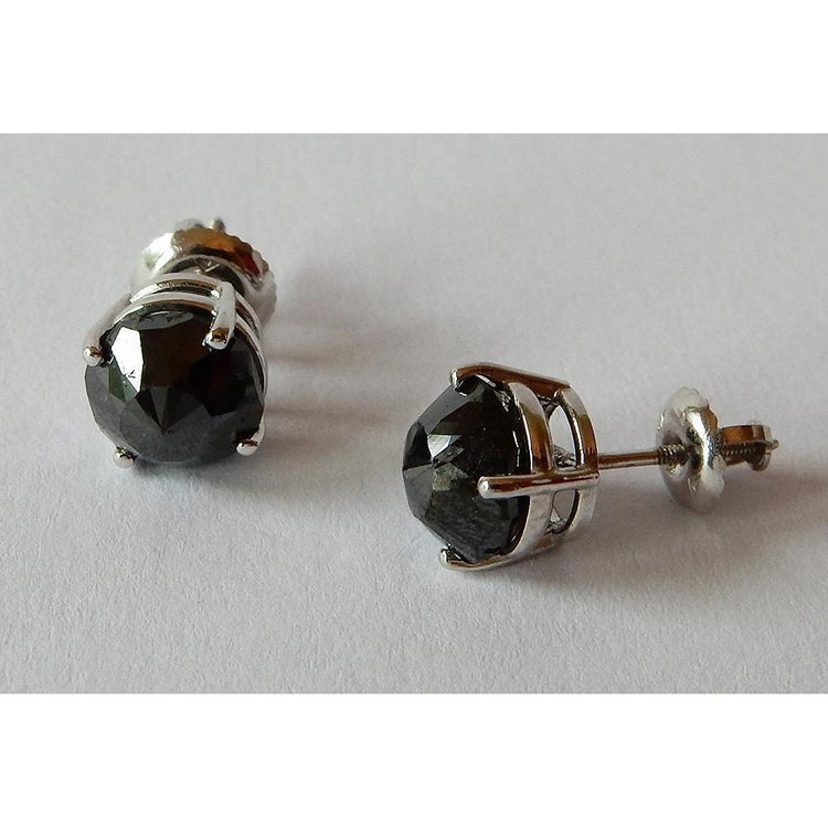 Boucles D'oreilles Clous 4 Carats Coussin Diamants Noirs Belle Finition Or Blanc - HarryChadEnt.FR