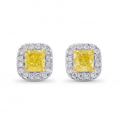 Boucles d'Oreilles Deux Tons Coussin Madère Citrine Diamant Halo 13 Carats
