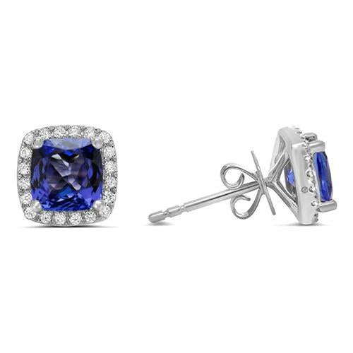 Boucles d'Oreilles Femme Tanzanite 5.50 Ct & Diamants Or Blanc 14K - HarryChadEnt.FR