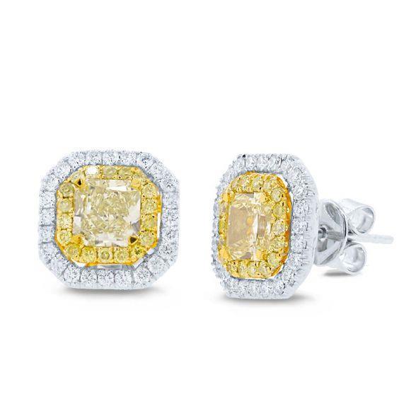 Boucles d'Oreilles Halo Diamant Citrine Madère Jaune Radiant Cut 20 Ct