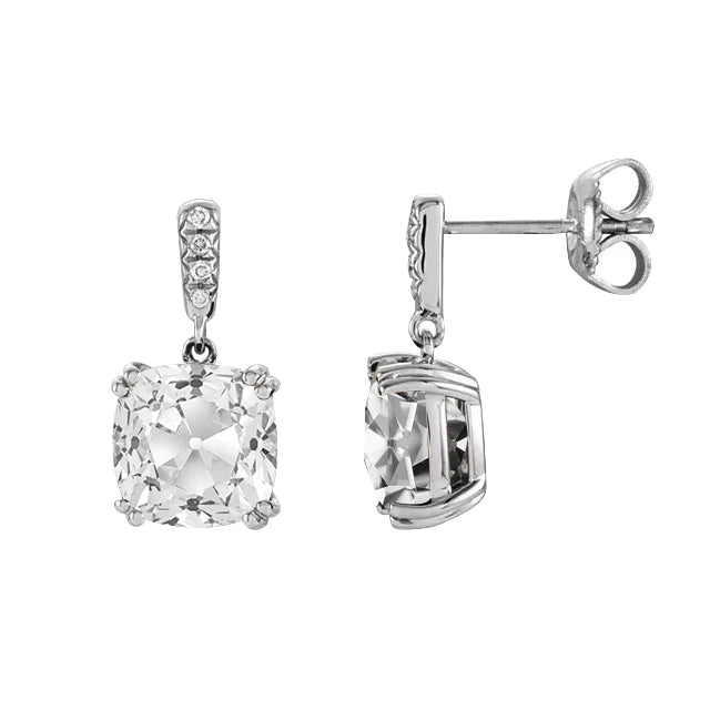 Boucles d'Oreilles Pendantes Diamant Halo 6.50 Carats Or Blanc Coussin Taille Ancienne