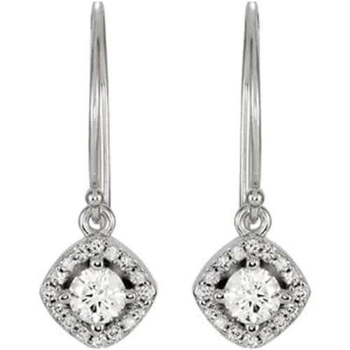 Boucles d'Oreilles Pendantes Diamant Style Halo 1.60 Carats Or Blanc 14K