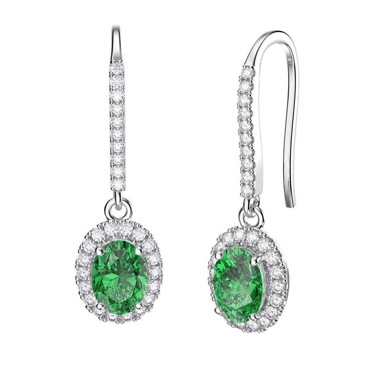 Boucles d'Oreilles Pendantes Dame Vert Emeraude 6.50 Carats Or Blanc 14K - HarryChadEnt.FR
