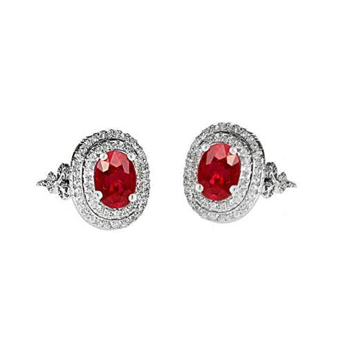 Boucles d'Oreilles Pierres Précieuses Rubis & Diamants 9.04 Carats Or Blanc 14K - HarryChadEnt.FR
