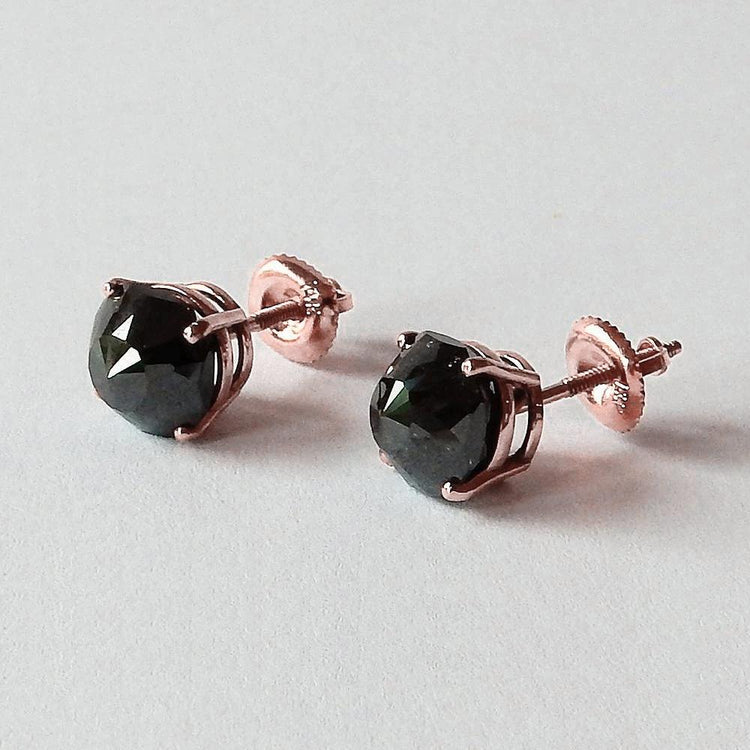 Boucles D'Oreilles 6 Carats Coussin Diamant Noir Eyeclean Or Rose - HarryChadEnt.FR