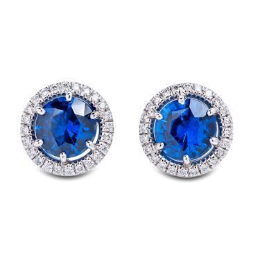 Boucles d'oreilles Halo Round Prong Set 5.20 Carats Saphir de Ceylan - HarryChadEnt.FR