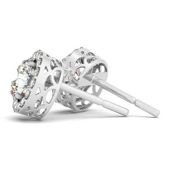 Boucles d'oreilles Halo en or blanc 14 carats avec diamants ronds de 2.10 carats - HarryChadEnt.FR