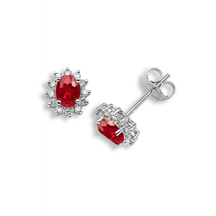 Boucles d'oreilles clous d'oreilles en or blanc 14K rubis et diamants 4.80 ct neufs - HarryChadEnt.FR