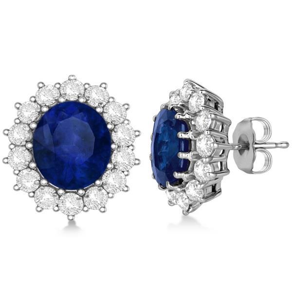 Boucles d'oreilles clous d'oreilles femme saphir et diamant 6.80 carats or blanc 14K - HarryChadEnt.FR