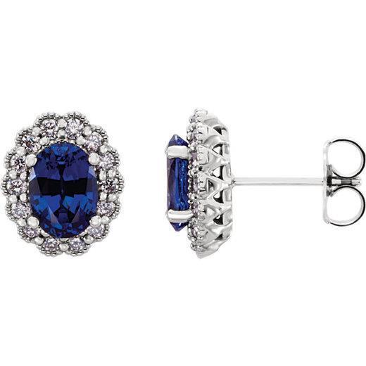 Boucles d'oreilles clous d'oreilles femmes saphir de Ceylan ovales 4.40 carats or blanc - HarryChadEnt.FR