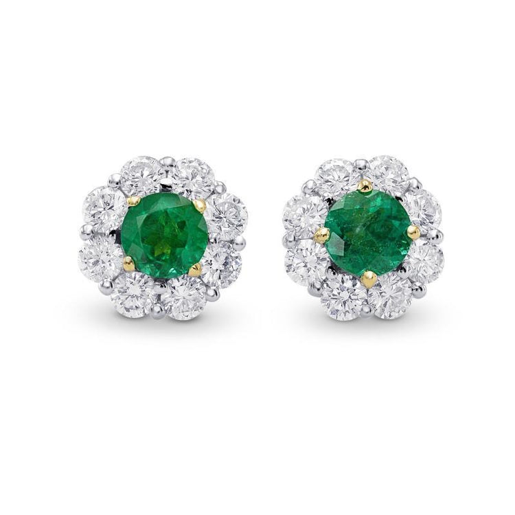 Boucles d'oreilles clous d'oreilles halo diamants taille ronde émeraude verte 5.80 carats - HarryChadEnt.FR