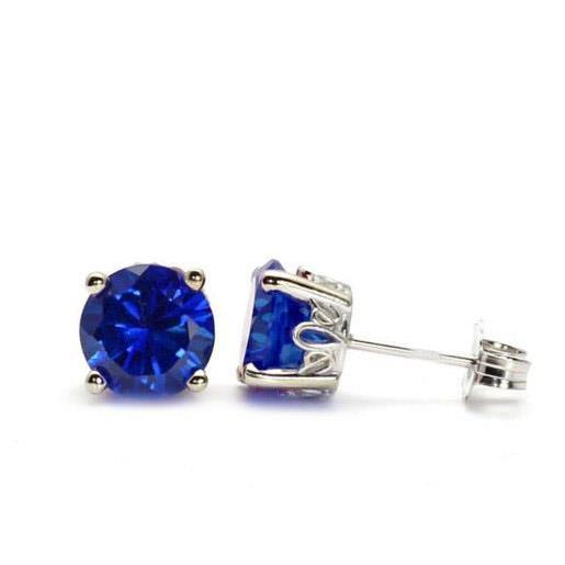 Boucles d'oreilles clous d'oreilles solitaire rond saphir du Sri Lanka 4 carats - HarryChadEnt.FR